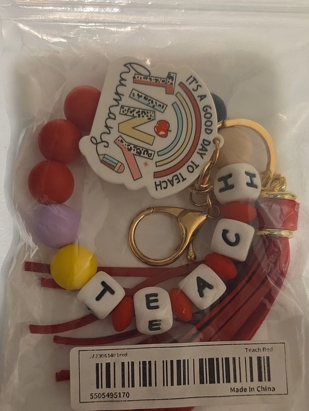 Teacher Beaded Keychain with Rainbow Charm - Picture 1 of 4